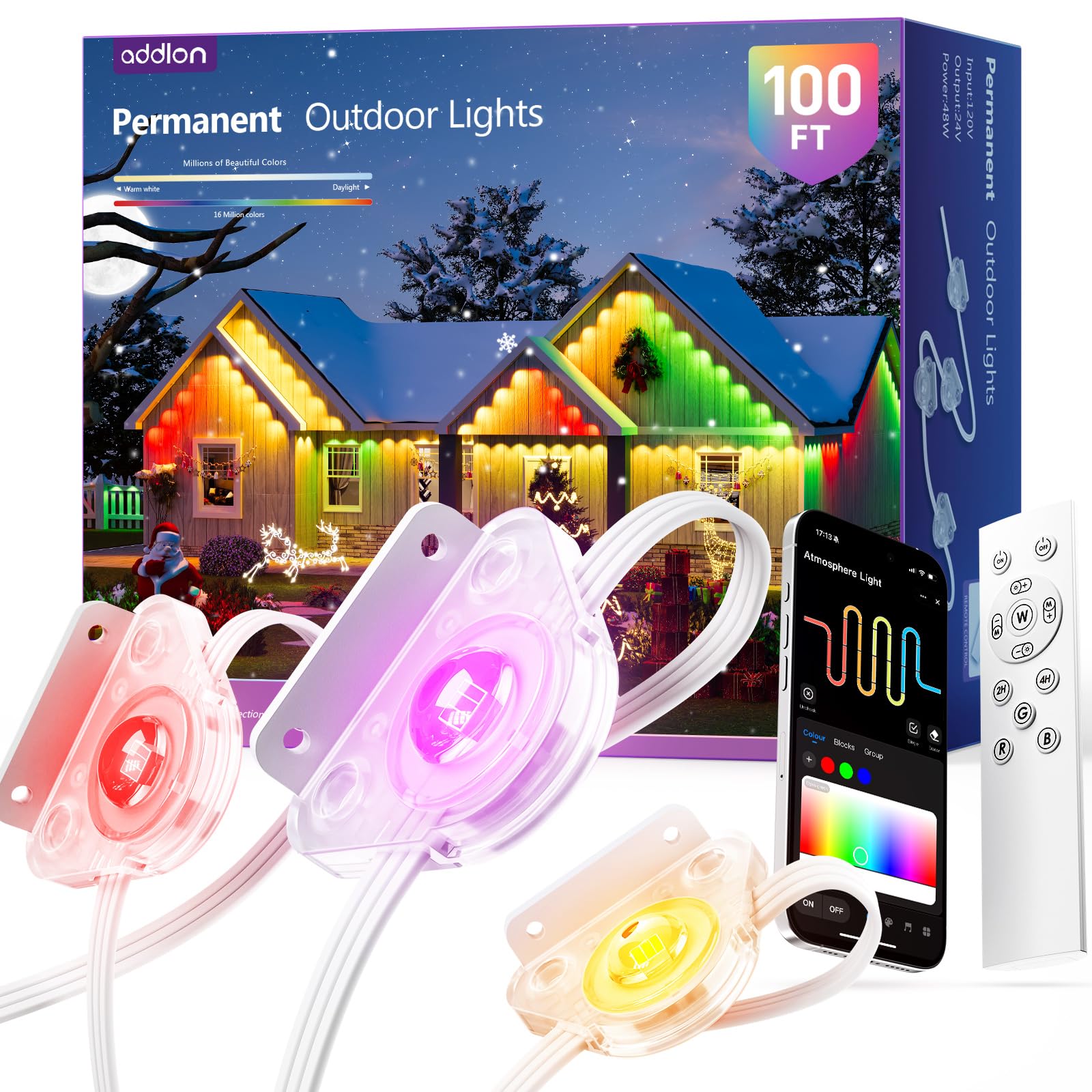 addlon 400FT(200FT*2) Permanent Outdoor Lights, Smart RGB+IC LED Lights for House & Outdoor Decor, App & Remote Control, DIY Scene Modes, IP67 Waterproof for Christmas, Holiday, Party Decorations